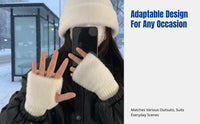 Half Finger Flip Cover Gloves, Plush Knit, Warm, Windproof, Autumn Winter, Trendy, Outdoor Cycling