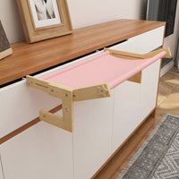Cat Hammock Hanging Cat Bed with Wood Frame, Under-Bed Hook Window Hammock and Sleeping Location, Foldable Sunbathing Perch for Balcony Lounging