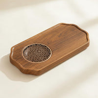 Minimalist Design Walnut Finish Tea Platter Compact Size Dry Brew Tea Tray for Home, Office
