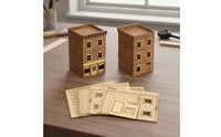 Natural Wood 1:72 Scale European Row House Model Decorative Town Shop Building Model Creative Hobby DIY Wooden Building Kit Paintable Surface for Hobbyists, Wargamers, Teenagers, Home Decoration, Dioramas, Tabletop Gaming