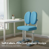Kids Study Desk and Chair Set Large Work Surface Height Adjustable Student Desk Rounded Corners Ergonomic Children's Study Table for Students, Bedroom