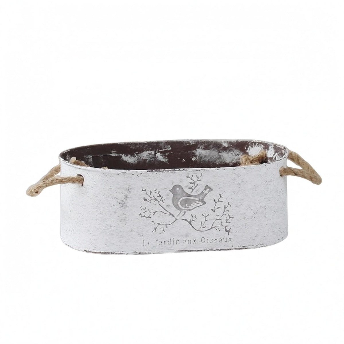 Rustic Oval Iron Flower Pot Vintage Style Distressed White Planter