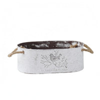 Rustic Oval Iron Flower Pot Vintage Style Distressed White Planter