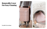 Foldable Design Rolling Laundry Basket Large Capacity Collapsible Laundry Cart Multifunctional for Students, Bathroom, Bedroom, Small Areas