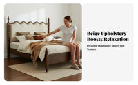 French Retro Wooden Bed Elegant Design Solid Wood Upholstered Bed Sturdy Construction Bedroom Furniture for Couples