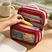 INS Vintage Large Capacity Pencil Case Multi-layer Storage Stationery Bag for Students