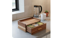 Solid Wood Wooden Tea Bag Storage Box Multifunctional Tea Chest with Drawer Large Capacity for Kitchen