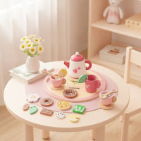 12 Pieces Wooden Tea Set Preschool Pretend Tea Set Wooden Playset Kids Colorful for Nursery