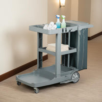 Large Capacity Commercial Cleaning Trolley on Wheels Heavy Duty Janitor Cart with Vinyl Bag Janitorial Equipment for Housekeepers, Janitors, Hospital