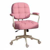 Adjustable Height Upholstered Rolling Chair Ergonomic Quilted Rolling Chair Padded Cushion Swivel Seat Skin-Friendly Textile for Women, Students, Adults, Study Room, Bedroom, Vanity, Small Apartments