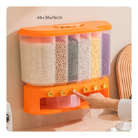 Drill-Effortless Installation Multi-Grid Rice Storage Box Large Capacity Wall-Mounted Rice Dispenser Adjustable Compartments