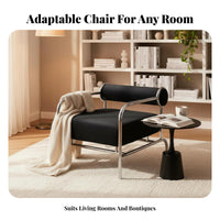 Bauhaus Inspired Century-Century Reading Seat Modern Design Cylindrical Frame Armchair Minimalist Aesthetic Lounge Chair Luxuriously Soft Cushion for Interior Designers, Business Owners, Alternative Ice Workers, Living Room, Boutique, Reception Area