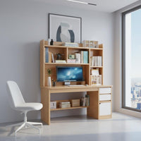 Wide Desktop Computer Desk with Bookshelf Modern Design Study Desk with Bookshelf Easy Assembly Home Furniture Sturdy Construction for Dorm Room