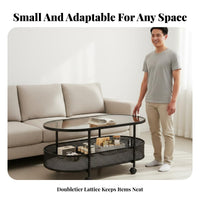 Compact Design 2-Tier Rolling Trolley Lightweight 2-Tier Oval Trolley Table Small Footprint Mobile Storage Modern Design for Apartment Dwellers, Homeowners, Office Workers, Living Room, Bedroom, Kitchen, Balcony