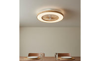 2 in 1 Design Wood Grain Ceiling Fan Illumination Area Saving 110V Ceiling Fan Lamp Wireless Controller Control Fandelier Dimmable LED for Living Room, Bedroom