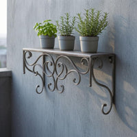 Wrought-Iron Shelf Antique Gray Rustic Wall Shelf Space Saving