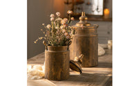 Metal Vase with Lid Vintage Lidded Jar Rustic Lidded Storage Jar for Console Table, Mantel