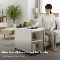 Fluted Glass Door curved-Front Nightstand Curved Design Side Cabinet Multi-Functional Storage Furniture Space-Saving for Apartment Dwellers, Homeowners, Students, Living Room, Small Spaces, Bedroom, Home Office