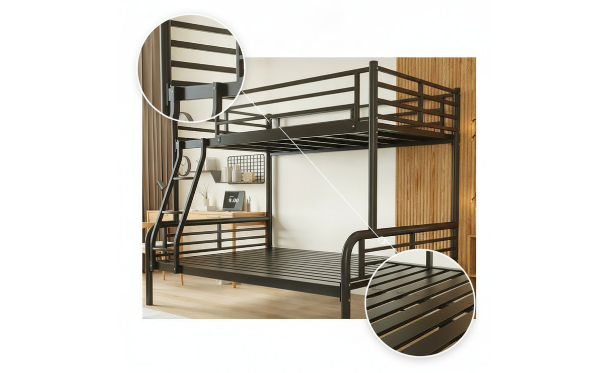 Space-Saving Bunk Bed Frame with Ladder Compact Metal Bunk Bed Industrial Furniture Modern for Dorm Room