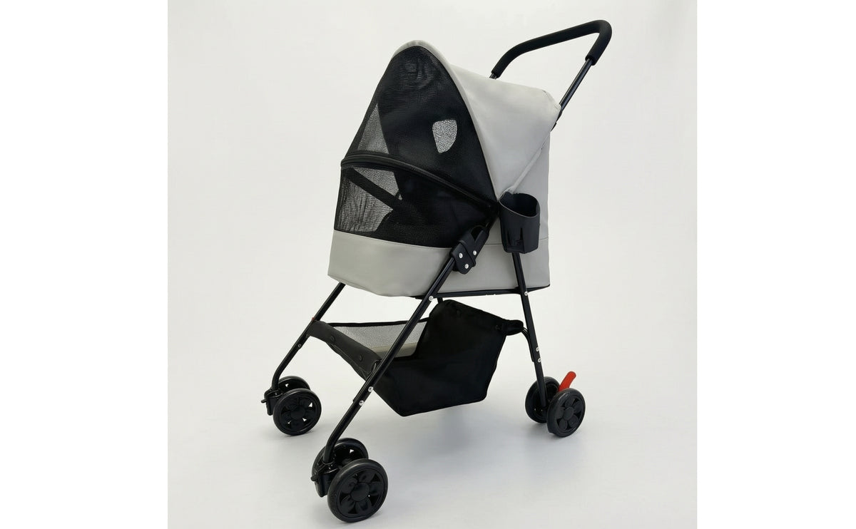 Foldable Pet Stroller with Cup Holder Breathable Pet Stroller with Storage Basket Lightweight Collapsible for Small Dogs, Cats, Outdoor Walks, Travel
