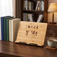 Bamboo Book Stand, Adjustable Folding Support for Reading and Recipes, Ergonomic Book Holder 39x28cm