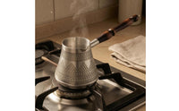 Handmade Turkish Cezve Silver Finish Copper Cezve Pot Double-Layered Turkish Coffee Pot Heat-Tinned