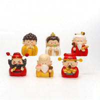 6 Pieces Chinese Deity Figurines Painted for Desk, Collectors
