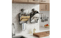 Multi-Functional Dual Tier Kitchen Storage Rack Space Saving Suction Cup Pot Lid Holder Sturdy No Drill Pot Lid Organizer Waterproof
