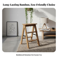 Foldable 3 Step Folding Ladder Space-Saving Bamboo Step Stool Multi-Functional Convertible Ladder Chair Sturdy and Stable for Homeowners, Adults, Seniors, Kitchen, Living Room, Office, Study