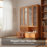 shelving integrated design with Integrated Seat Nordic design Tall shelving integrated design with Cabinet Glass Panel Doors Shelving integrated design for Book Lovers, Students, Living Room, Library