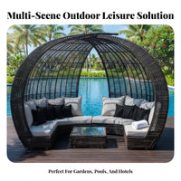 Round adaptable Daybed Weather-Resistant Round Overhead Cover Bed Woven & look Outdoor Furniture for Hotel Managers, Homeowners, waterside, Backyard, Balcony