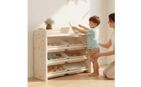 Multi-Functional Kids Toy and Book Storage Unit Multifunctional Kids Bookshelf and Toy Storage Polished Edges Toddler Bookcase with Bins Large Capacity for Toddlers, Infants, Bedroom
