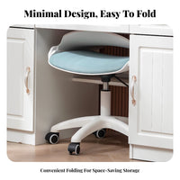 Foldable Backrest Armless Rolling Task Chair Height Adjustable Armless Rolling Stool 360-Degree Swivel Office Furniture Space-Saving for Students, Home Workers, Adults, Study Room, Bedroom, Small Areas, Vanity