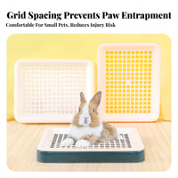 Anti-Tip Design Rabbit Litter Tray with Grate Splash Proof Small Creature Litter Tray with Grid Detachable Rabbit Potty Training Pan Easy to Clean