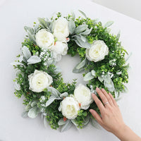 Spring Wreath for Front Door, 50cm Peony Decorative Wreath, Artificial Floral Wreath, White Flower Wreath for Indoor Use