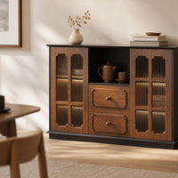 Side Cabinet Vintage Storage Cabinet with Glass Doors Sideboard for Living Room, Hallway