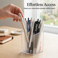 Acrylic Desk Storage Organizer, Square Pencil Holder for Desktop, Transparent Brush for Home, Clear Stationery