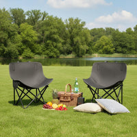 7 Pieces Roll-up Table and Moon Chair Set Foldable Portable Camping Dining Set High Load Capacity Lightweight Outdoor Table and Chairs for Backyard