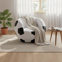 2 Pieces Matching Footstool Soccer Ball Chair Creative Design Football Armchair Comfortable Sports Theme Chair Set Swivel Base for Teens, Kids, Playroom, Game Room, Bedroom