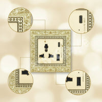 Socket with Faceplate Retro Outlet Panel Hardware Gold-Toned for Living Room, Bedroom