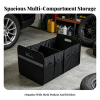 Reinforced Panels Foldable Trunk Organizer Side Pockets Car Trunk Storage Box Carry Handles Collapsible Car Organizer Stitched Seams