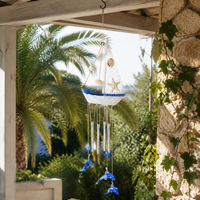 Mediterranean Style Wooden Sailboat Wind Chime Decor