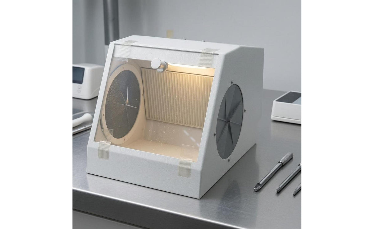 Transparent Viewing Window Oral Sandblasting Box Built-in Lamp Dustproof Sandblasting Box Glove Ports Dustproof Cabinet Filter System
