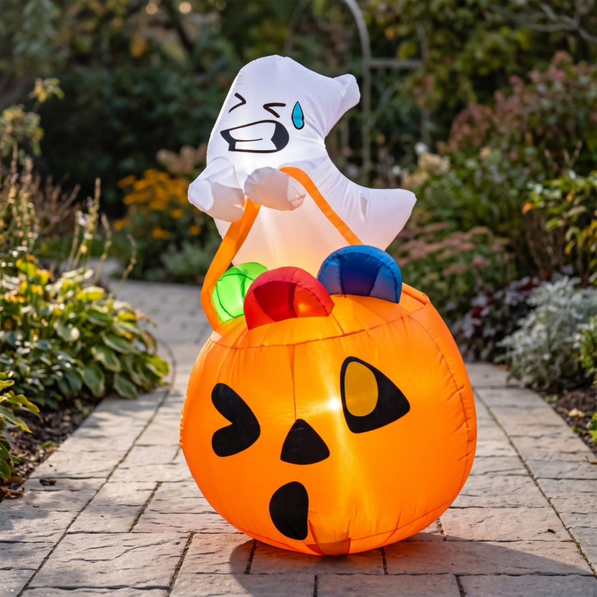 Outdoor Ghost with Pumpkin Lighted Halloween Inflatable Giant Halloween Ghost Funny for Lawn