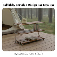 Solid Wood Shelves 3-Tier Foldable Shelf Multi-Purpose 3-Tier Folding Shelf Lightweight Collapsible Camping Organizer Easy Assembly for Picnickers, Homeowners, Gardeners, Backyard, Garden, Balcony, Kitchen