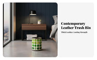 Round Leather Trash Can Large Capacity Decorative Garbage Bin Stylish Design Open Top Garbage Can for Kids, Homeowners, Bedroom, Living Room, Washroom