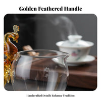 Elegant Design Phoenix Handle Tea Pitcher Heat Resistant Glass Gongdao Cup Easy to Clean Handmade Phoenix Glass Pitcher Dripless Spout for Gift Givers, Adults, Home, Kitchen, Office