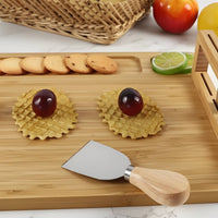 6 Pieces Bamboo Cheese Board and Knife Set Easy to Clean Stain Resistant Meat and Cheese Board Platter with Cutlery
