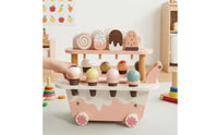 Toy Ice Cream Cart Pastel Wooden Play Cart with Desserts Sturdy Pretend Play Dessert Stand for Kids