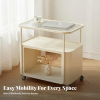 Space-Saving Rolling C-Shaped Stand with casters Side Table Multi-Functional Indoor Furniture dual-level Storage for Apartment Dwellers, Remote Workers, Living Room, Next to Sofa, Small Spaces, Beside Bed